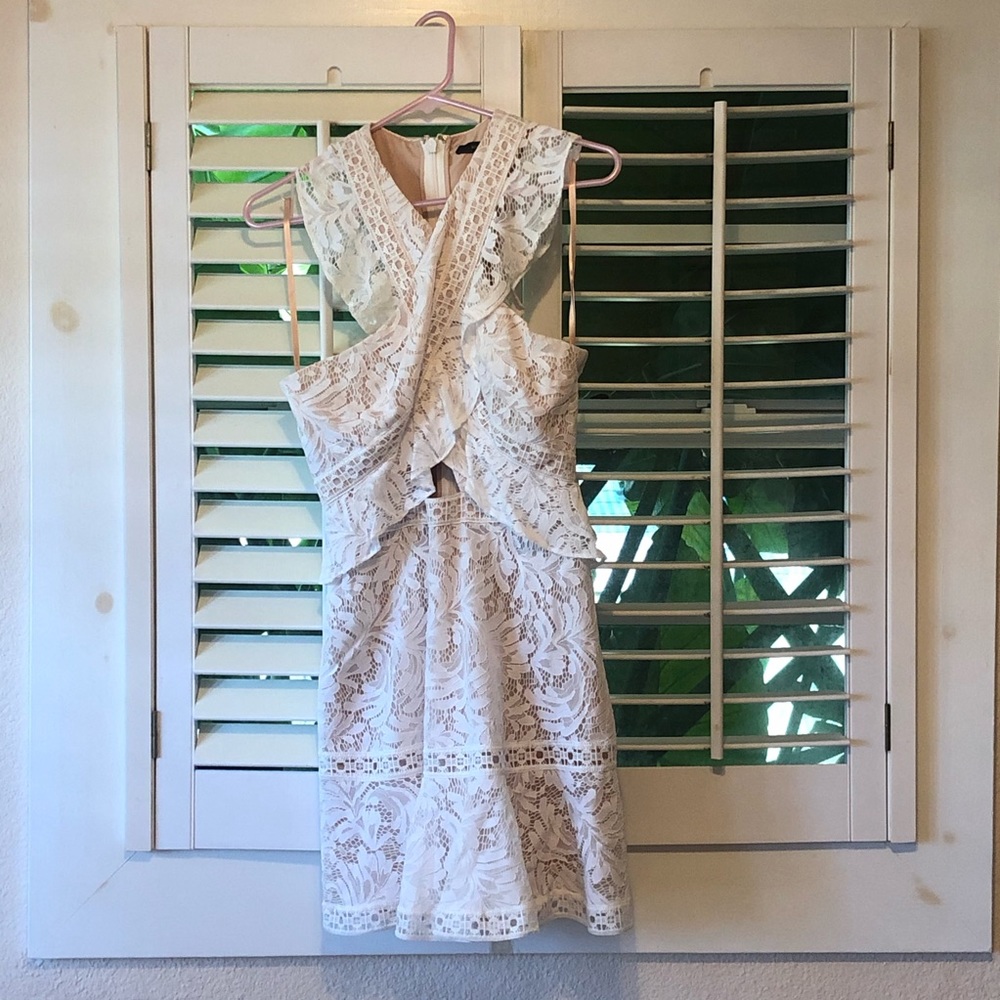BCBG Lace Ruffle Peplum Dress